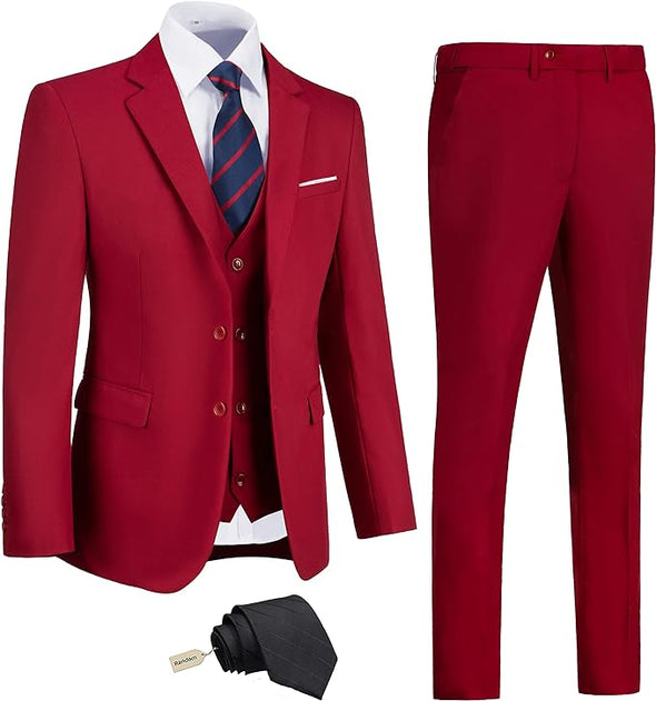 Men's Slim Fit 3 Piece Suit Two Button Business Wedding Dress Tux Suit Set Jacket Vest Pants with Tie