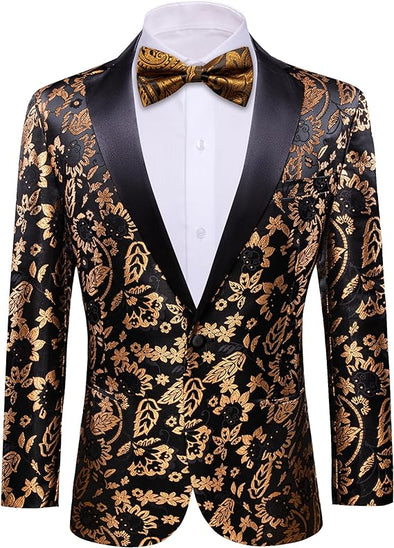 Mens Blazer Suit Lightweight Regular Tuxedo Sequins Floral for Wedding Party Prom