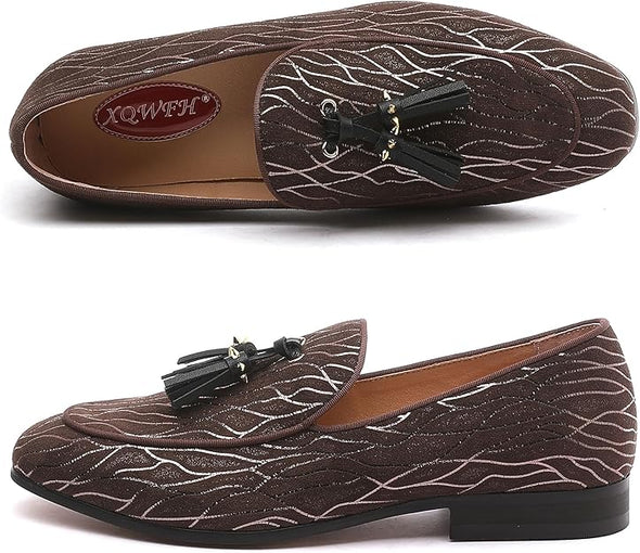 Men's Luxury Velvet Penny Loafers with Fashion Spiked, Casual Penny Loafers for Men, Noble Slip-on Dress Loafers Glitter Suede Smoking Slippers (Black)