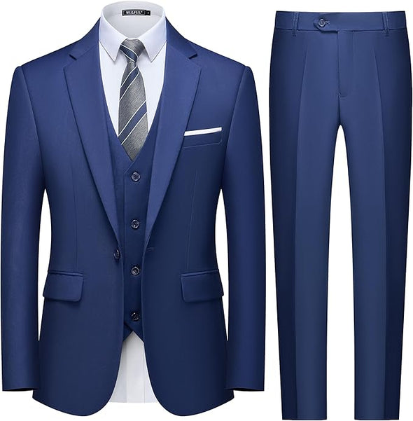 Men's Slim Fit 3 Piece Suit, One Button Solid Blazer Business Party Jacket Vest Pants Set