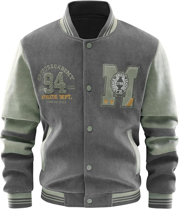 Men's Corduroy Varsity Jacket College Letterman Baseball Bomber Jackets Lightweight Fashion