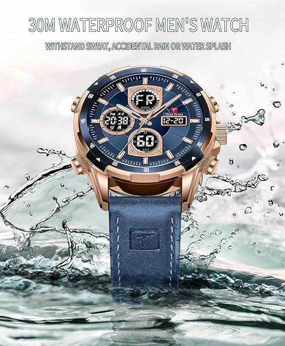 Watches for Men Luxury Waterproof Calendar Leather Strap Digital Chronograph Analog Wristwatch Mens Watches…