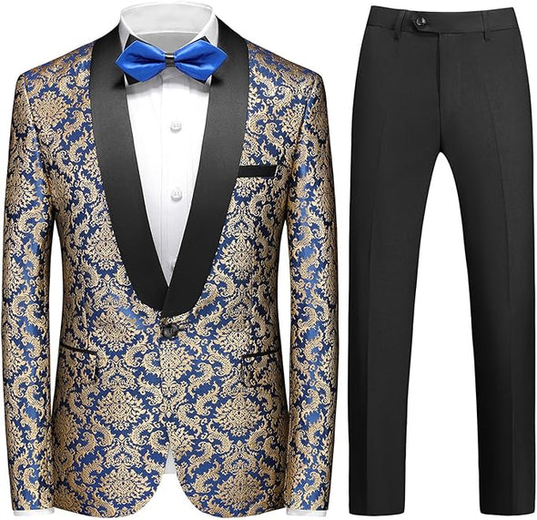 uxedo Suits for Men Paisley Floral 2 Piece Set Baroque Patterm Jacket and Black Pants
