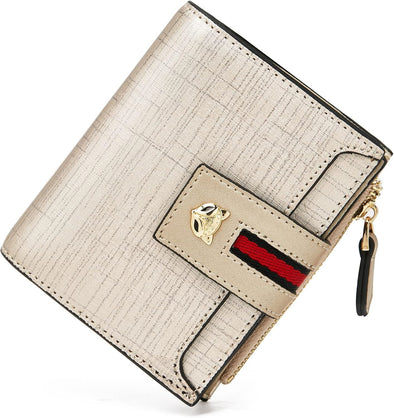 Small Wallets for Women, Cowhide Leather Ladies Cute Zipper Purses Wallet with ID Window Credit Card Holders Gift Box Packing Womens Small Bifold Wallets (Gold)