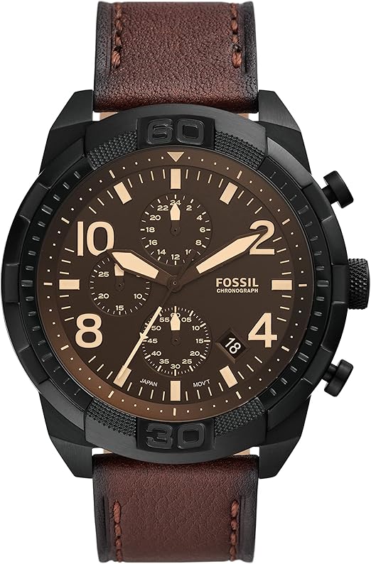 Fossil Men's Watch with Stainless Steel Bracelet or Genuine Leather Band, Chronograph or Three-Hand Analog Display