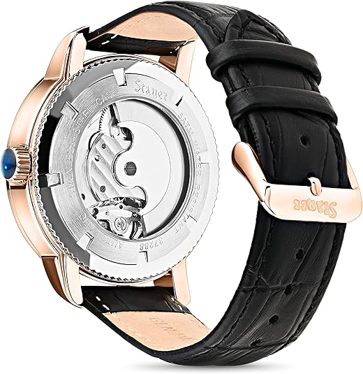 Stauer Automatic Watch for Men – Transparent-Faced Skeleton & Rose Gold-Finished Watch Case – Black Crocodile-Embossed Leather Watch Band