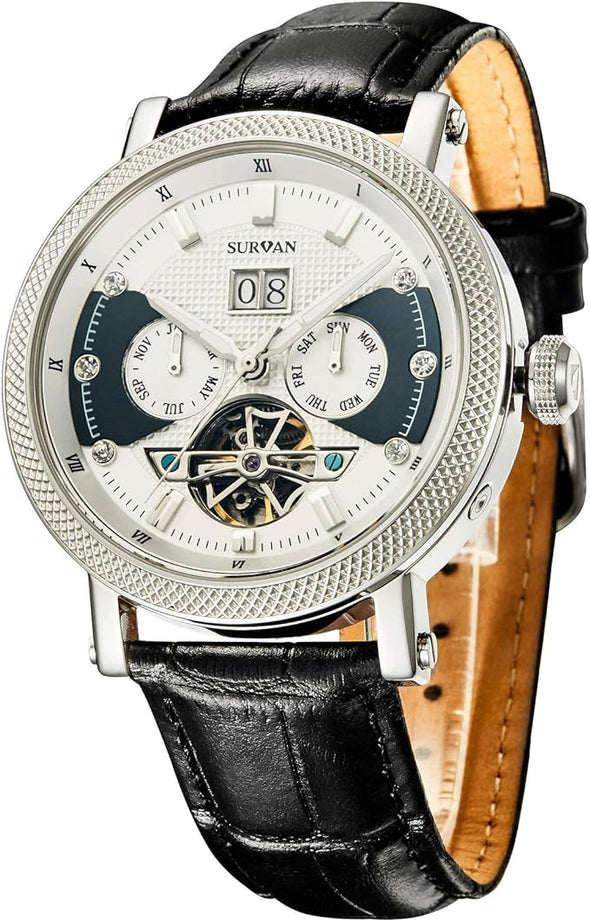 WatchDesigner Watch for Men Sapphire Crystal Mechanical Skeleton Automatic Men's Wrist Watches Ion-Plated Leather Strap Copper Watch Needle