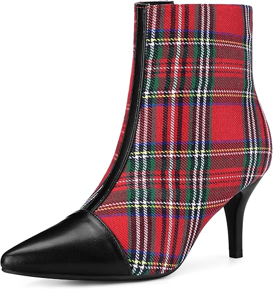 Women's Pointed Toe Stiletto Heels Houndstooth Ankle Booties