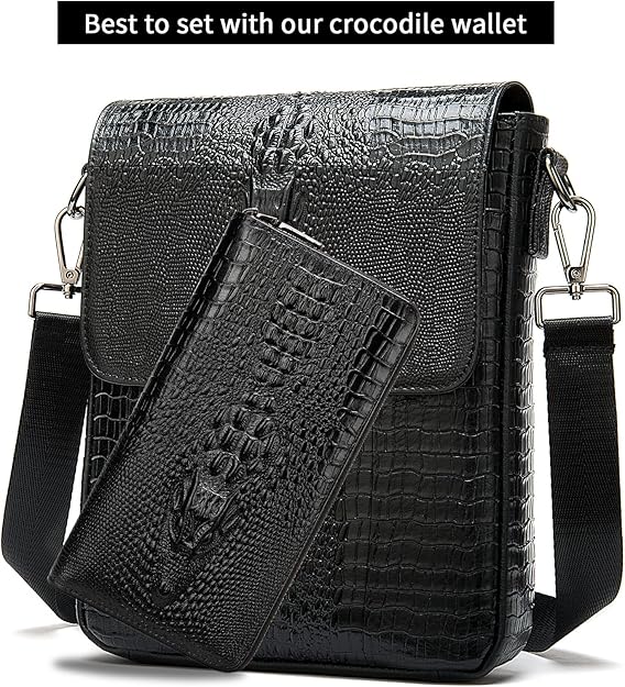 Leather Flap Messenger Bag for Men Small Crossbody Shoulder Bag Novelty Crocodile bag