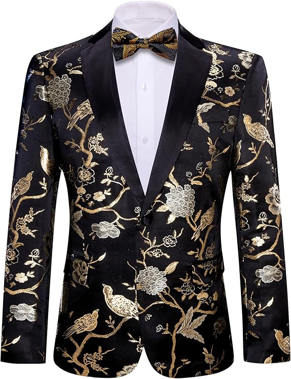 Mens Blazer Suit Lightweight Regular Tuxedo Sequins Floral for Wedding Party Prom