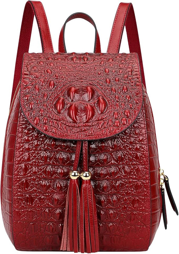 Small Crocodile Leather Backpack Purse for Women Fashion Casual Backpack Crocodile Bag