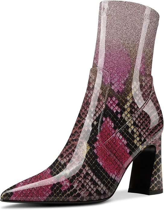 Womens Chunky Block Heel Pointed Toe Ankle Boots Short Bootie Mid Calf Boots Slip-on Zipper Party Basic Classic Boots