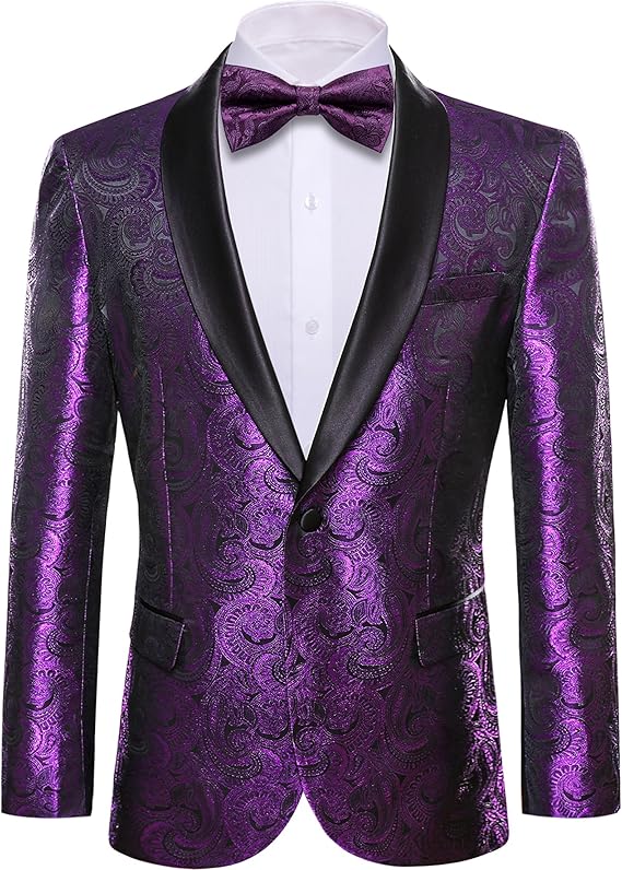 Mens Blazer Suit Lightweight Regular Tuxedo Sequins Floral for Wedding Party Prom