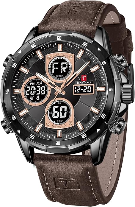 Watches for Men Luxury Waterproof Calendar Leather Strap Digital Chronograph Analog Wristwatch Mens Watches…