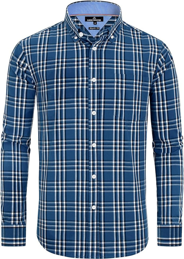 Men's Plaid Button Down Shirts Cotton Long Sleeve Dress Shirts Regular Fit Gingham Shirts