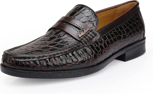 Men's Leather Penny Loafers Formal Dress Shoes Crocodile Printed Soft Slip-On Loafer for Men