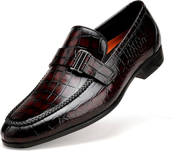 Classic Leather Dress Shoes for Men, Premium Alligator Printed Bussiness Dress Slip on Loafer for Mens
