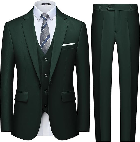 Men's Slim Fit 3 Piece Suit, One Button Solid Blazer Business Party Jacket Vest Pants Set