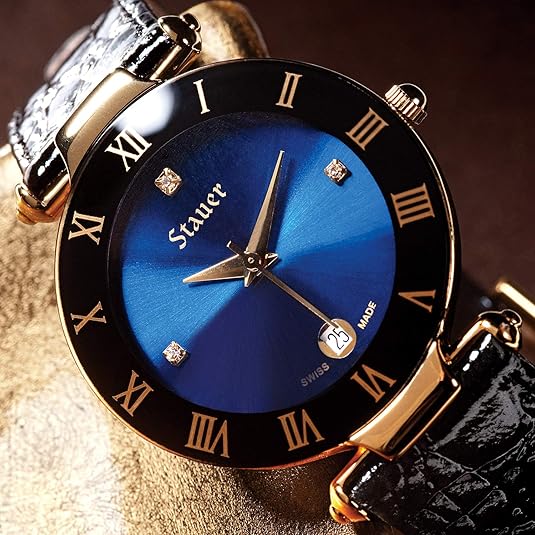 Stauer Minuit Swiss-Made Timepiece with Black Leather Band