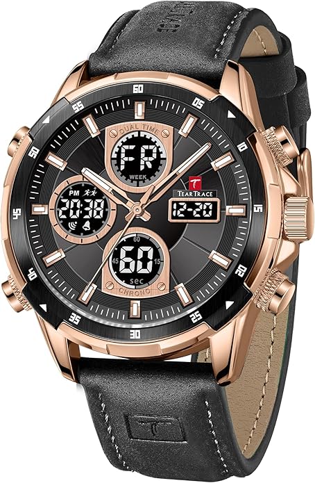 Watches for Men Luxury Waterproof Calendar Leather Strap Digital Chronograph Analog Wristwatch Mens Watches…