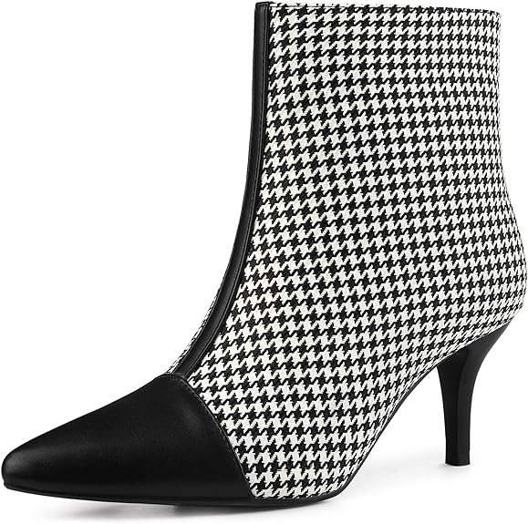 Women's Pointed Toe Stiletto Heels Houndstooth Ankle Booties