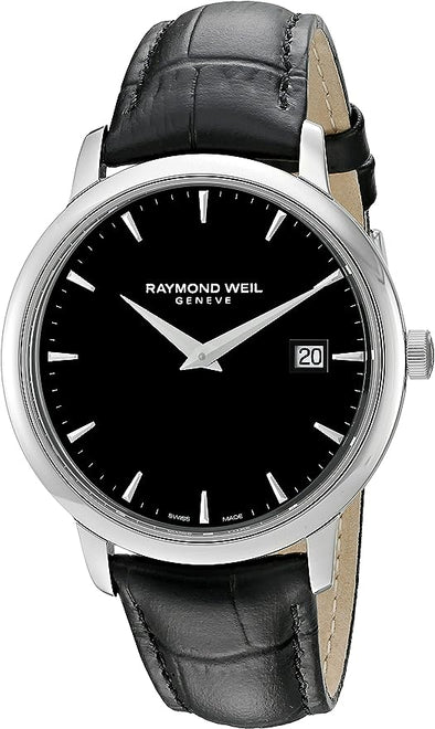 Raymond Weil Men's 'Toccata' Swiss Quartz Stainless Steel and Leather Watch, Color:Black