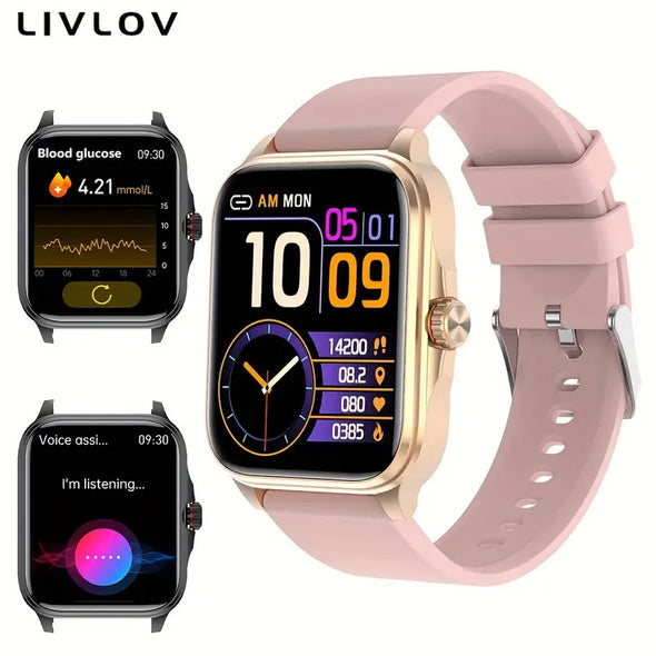 1.91 Inch Fitness Activity Monitor Smart Watch For Women Men, Health Tracker Watch With Heart Rate, Blood Oxygen, Blood Pressure, Blood Sugar, Sleep Tracking, Body Temperature, HRV, Heart Health Analysis