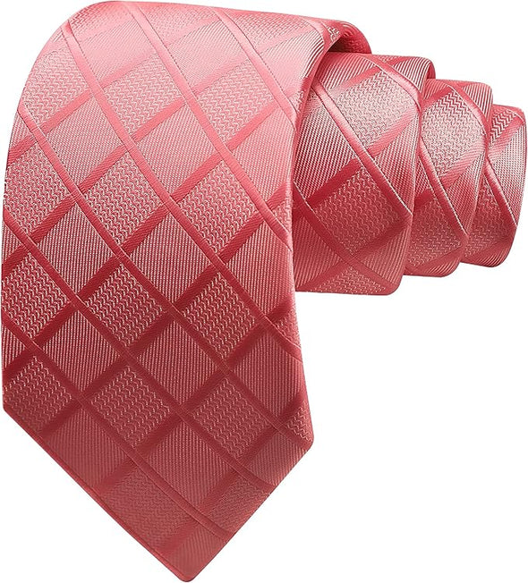 Mens Tie and Lapel Pin Plaid Checkered Necktie Hankerchief Cufflinks Set for Men