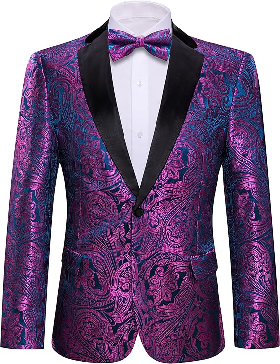 Mens Blazer Suit Lightweight Regular Tuxedo Sequins Floral for Wedding Party Prom