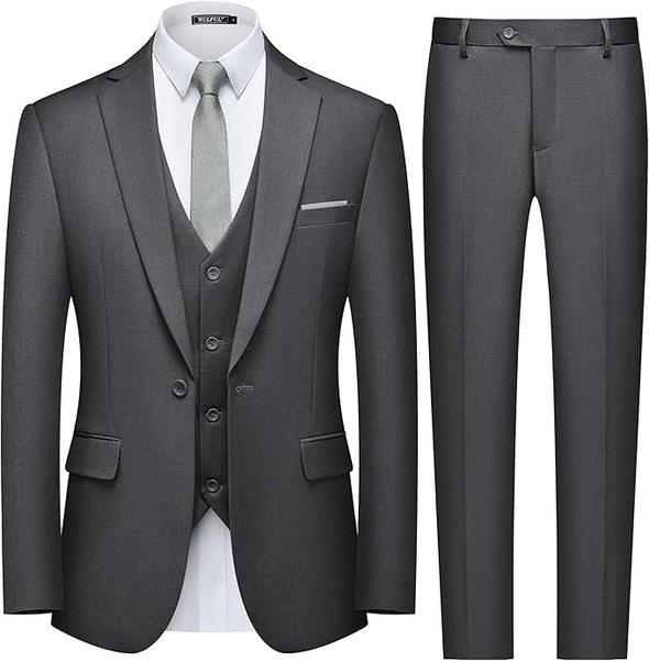 Men's Slim Fit 3 Piece Suit, One Button Solid Blazer Business Party Jacket Vest Pants Set