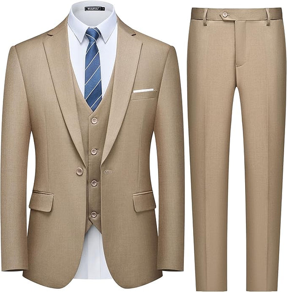 Men's Slim Fit 3 Piece Suit, One Button Solid Blazer Business Party Jacket Vest Pants Set