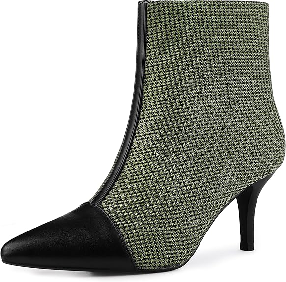 Women's Pointed Toe Stiletto Heels Houndstooth Ankle Booties
