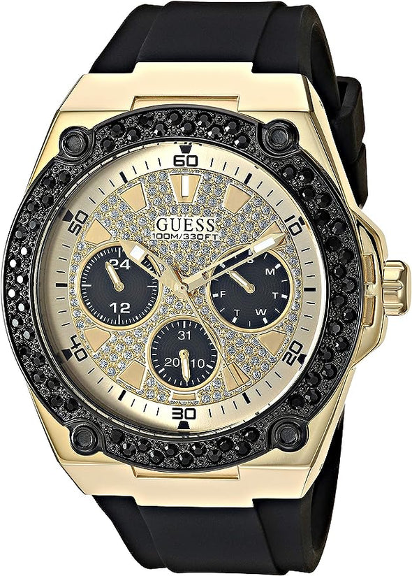 GUESS Men Stainless Steel Quartz Watch with Silicone Strap