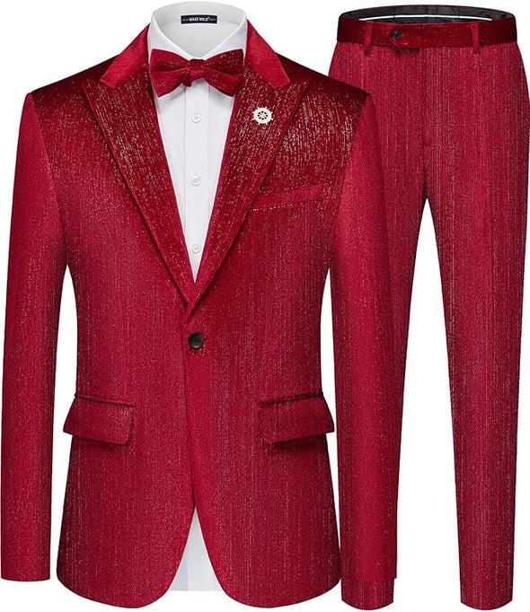 Mens Suits Velvet Tuxedo Suit Set Slim Fit 2 Piece Luxurious Party Dinner Jacket Pants
