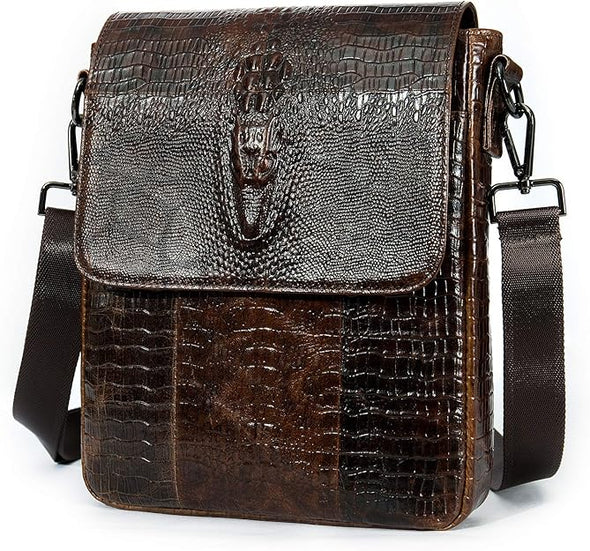 Leather Flap Messenger Bag for Men Small Crossbody Shoulder Bag Novelty Crocodile bag