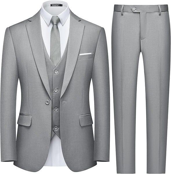 Men's Slim Fit 3 Piece Suit, One Button Solid Blazer Business Party Jacket Vest Pants Set
