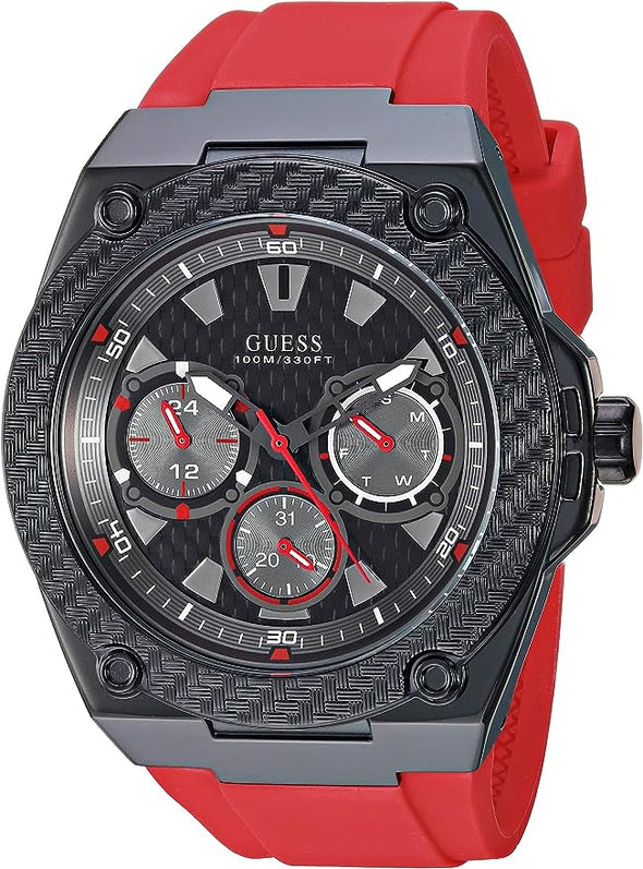 GUESS Men Stainless Steel Quartz Watch with Silicone Strap