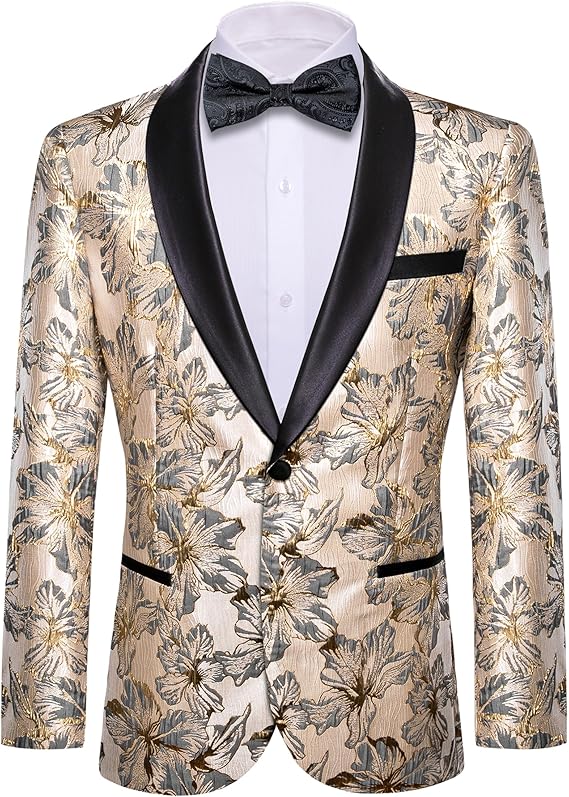 Mens Blazer Suit Lightweight Regular Tuxedo Sequins Floral for Wedding Party Prom