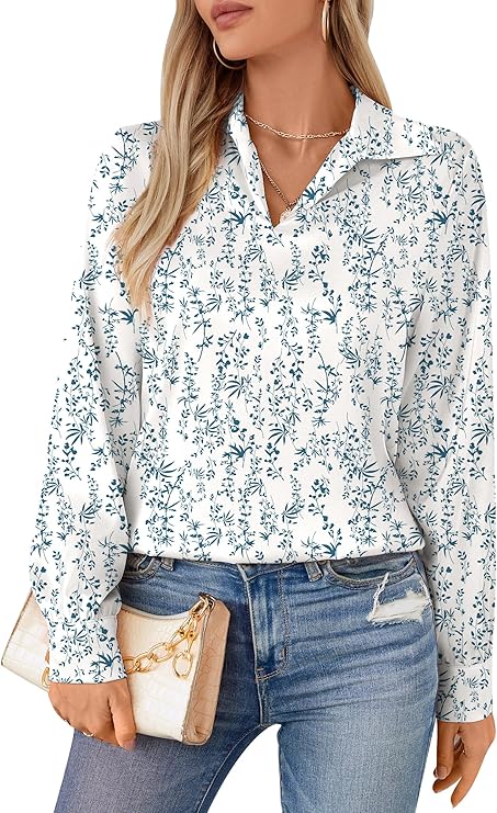 Womens Silky Satin Blouses Collared V Neck Long Sleeve Dress Shirts Business Casual Work Blouse Tops for Women