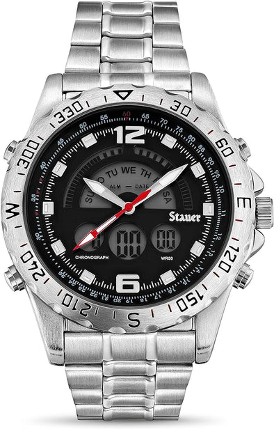 Stauer Compendium Hybrid Stainless Steel Watch for Men – Mens Watches w/Analog & Digital Functions – Water Resistant Men's Wrist Watches – Hybrid Watches for Men w/Alloy Case – Stylish Gifts for Men