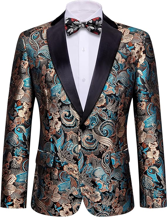 Mens Blazer Suit Lightweight Regular Tuxedo Sequins Floral for Wedding Party Prom