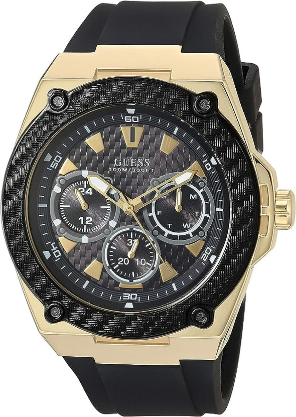 GUESS Men Stainless Steel Quartz Watch with Silicone Strap
