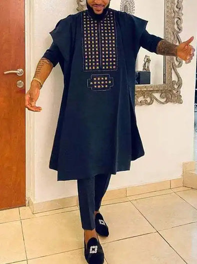 2024 new design 100% cotton Men's dashiki suit 2 pieces set long sleeves shirt&pants elegant African style for Adults
