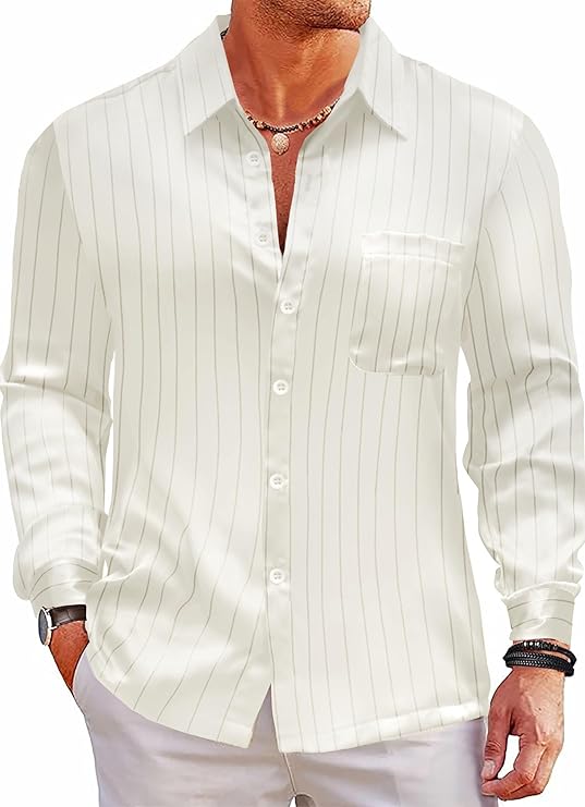 Satin Silk Shiny Lurex Dress Shirt Button Up Long Sleeve Wedding Party Casual Shirts