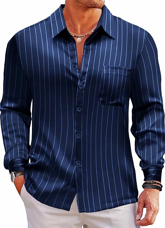 Satin Silk Shiny Lurex Dress Shirt Button Up Long Sleeve Wedding Party Casual Shirts