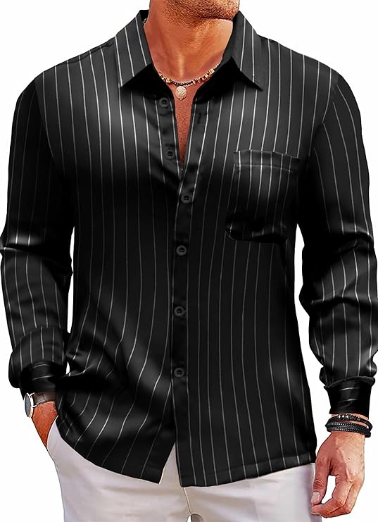 Satin Silk Shiny Lurex Dress Shirt Button Up Long Sleeve Wedding Party Casual Shirts