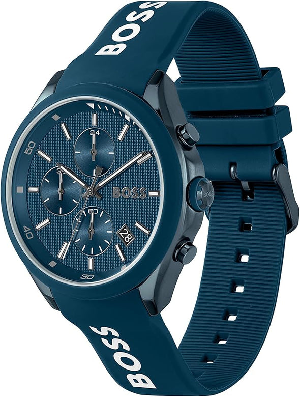 BOSS Velocity Men's Chronograph Stainless Steel Case and Silicone Strap Watch