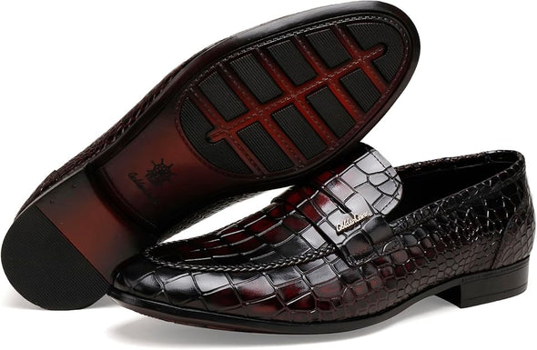 Premium Leather Dress Loafers for Mens, Fashion Casual Alligator Printed Dress Shoes