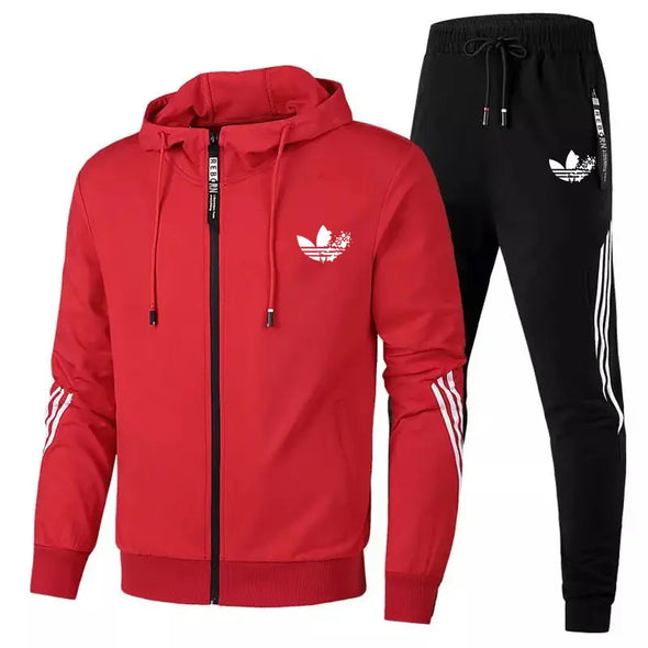 Cross border new spring and autumn men's hooded zipper set, fashionable men's and women's sports set, two-piece se