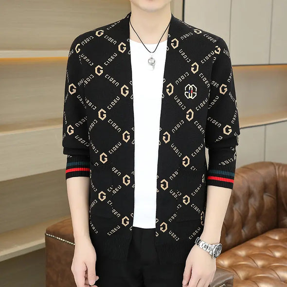 Autumn and Winter New Striped Cardigan Sweater Knitted Long Sleeve Trendy Jacket for Men